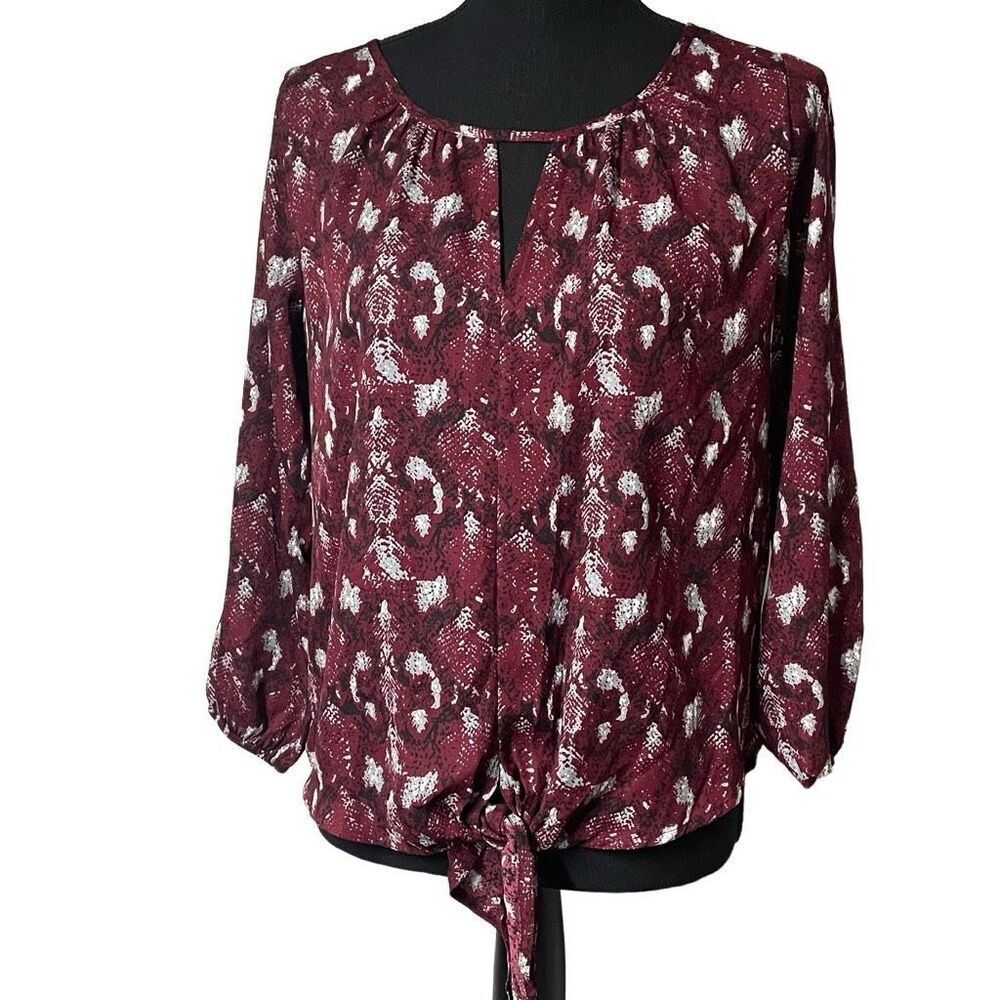 West K Burgundy Snake Print Tie Front Top